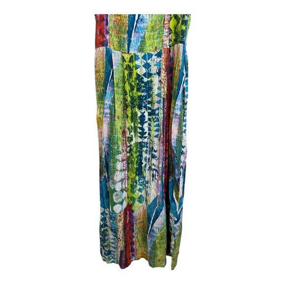JAMS WORLD small paint abstract tie dye Aztec maxi dress pockets, pleated - Picture 3 of 9